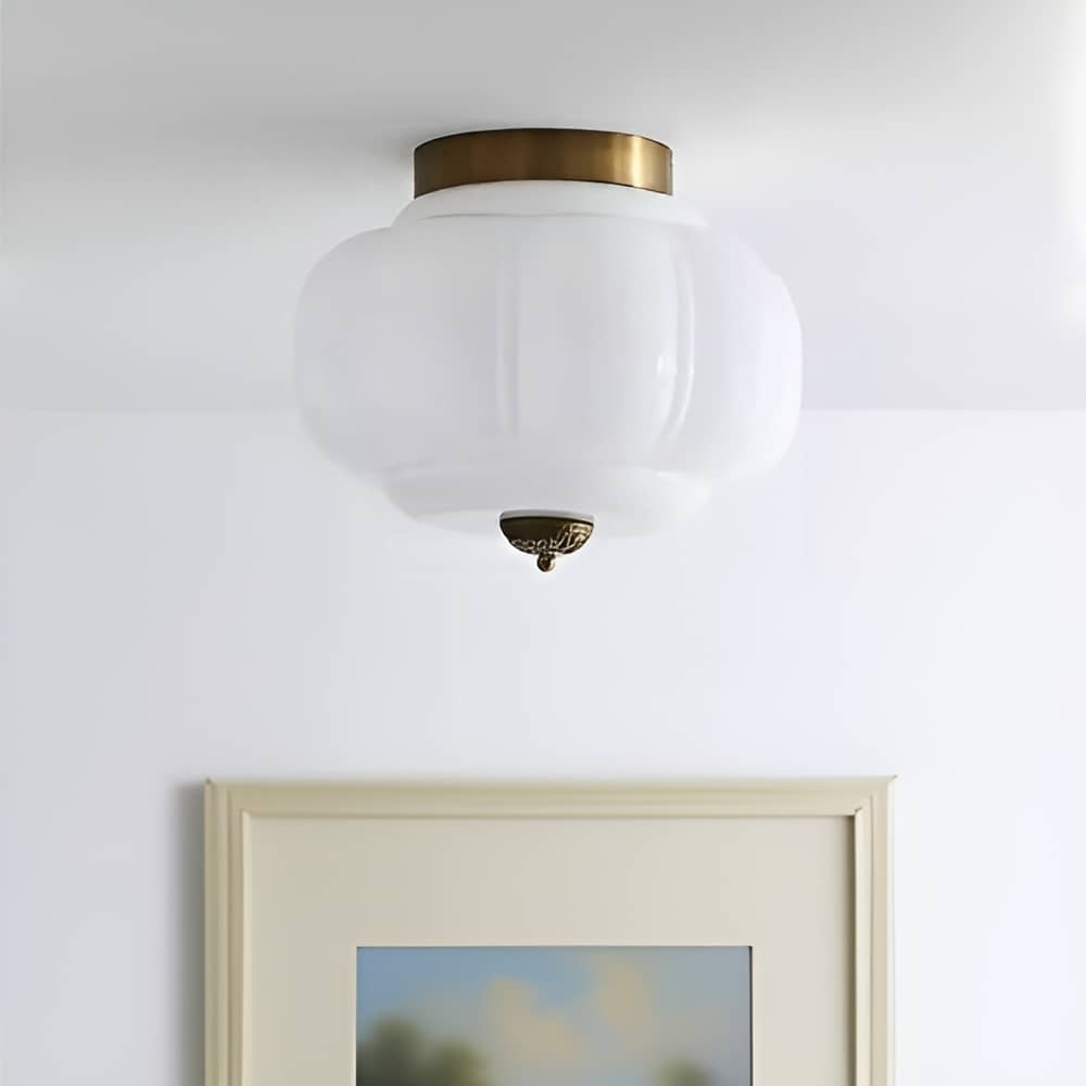 Mid Century Bauhaus Brass And Glass Ceiling Light