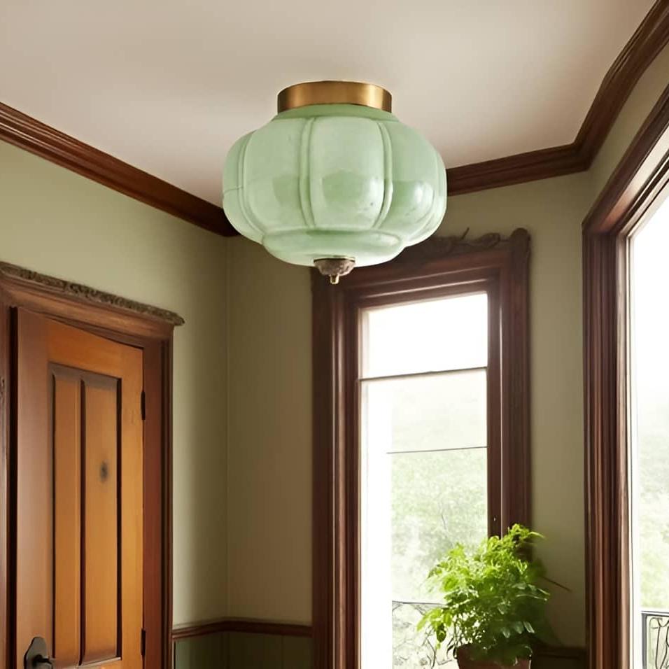 Mid Century Bauhaus Brass And Glass Ceiling Light