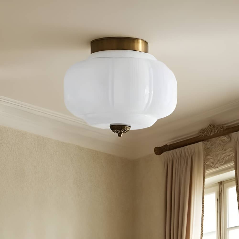 Mid Century Bauhaus Brass And Glass Ceiling Light