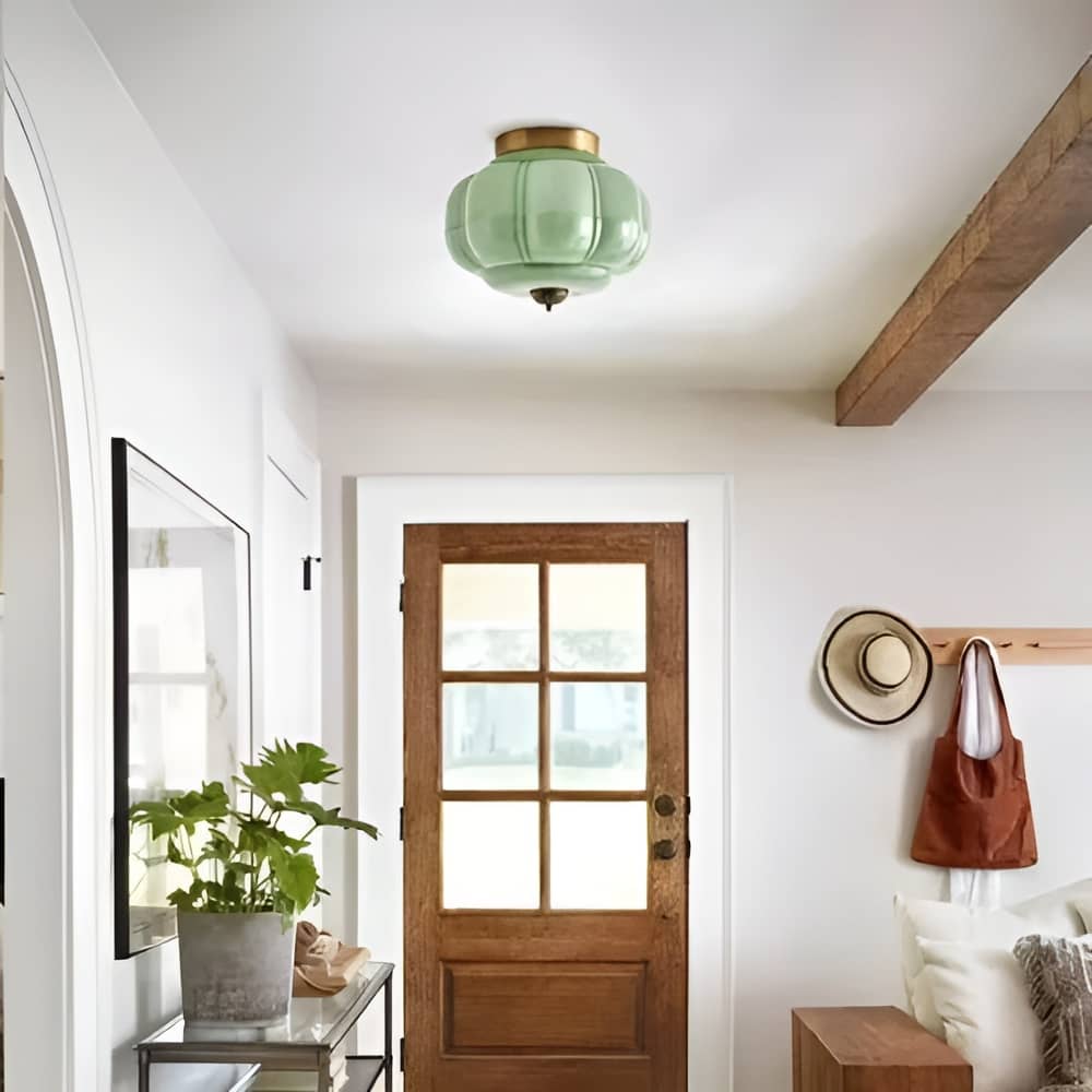 Mid Century Bauhaus Brass And Glass Ceiling Light