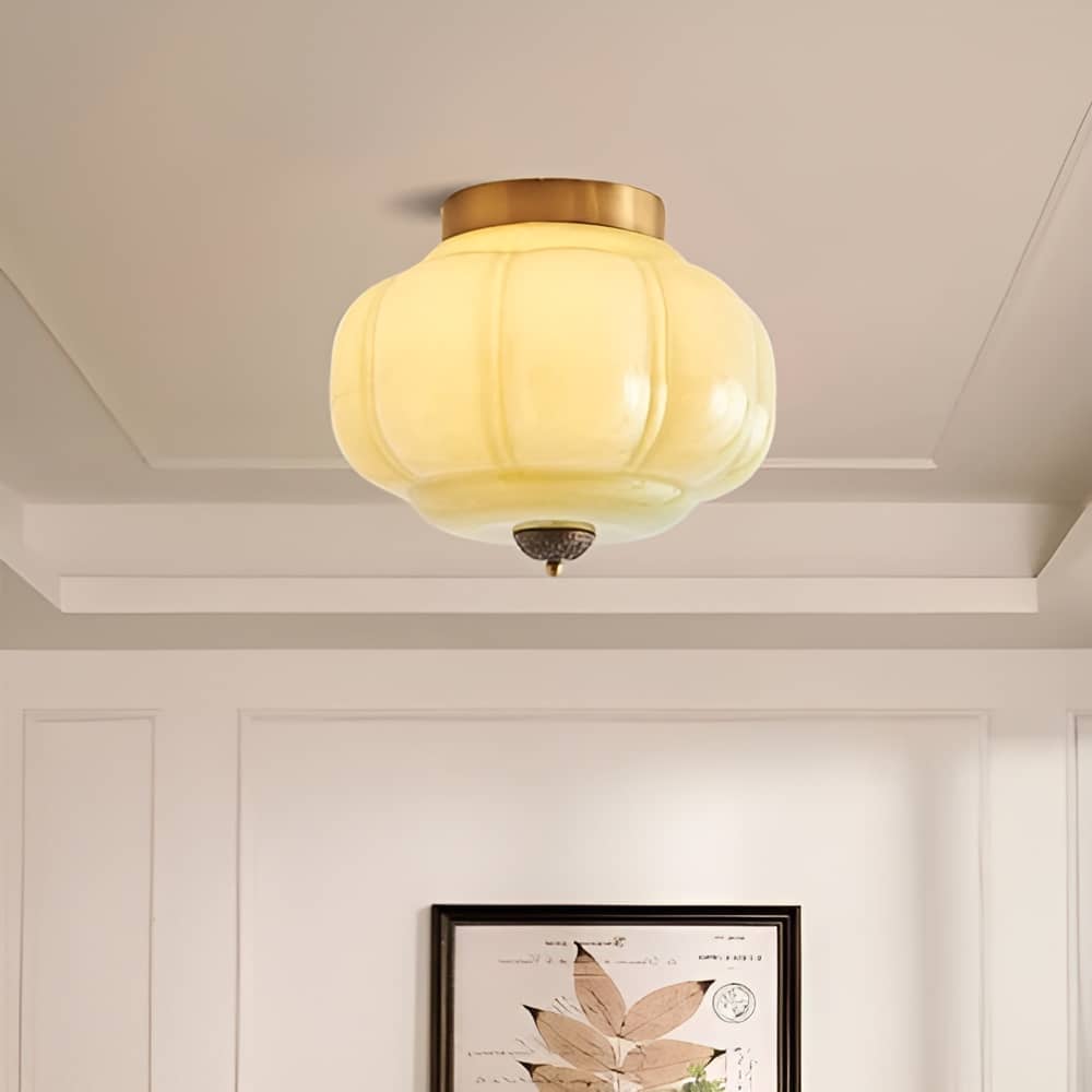 Mid Century Bauhaus Brass And Glass Ceiling Light