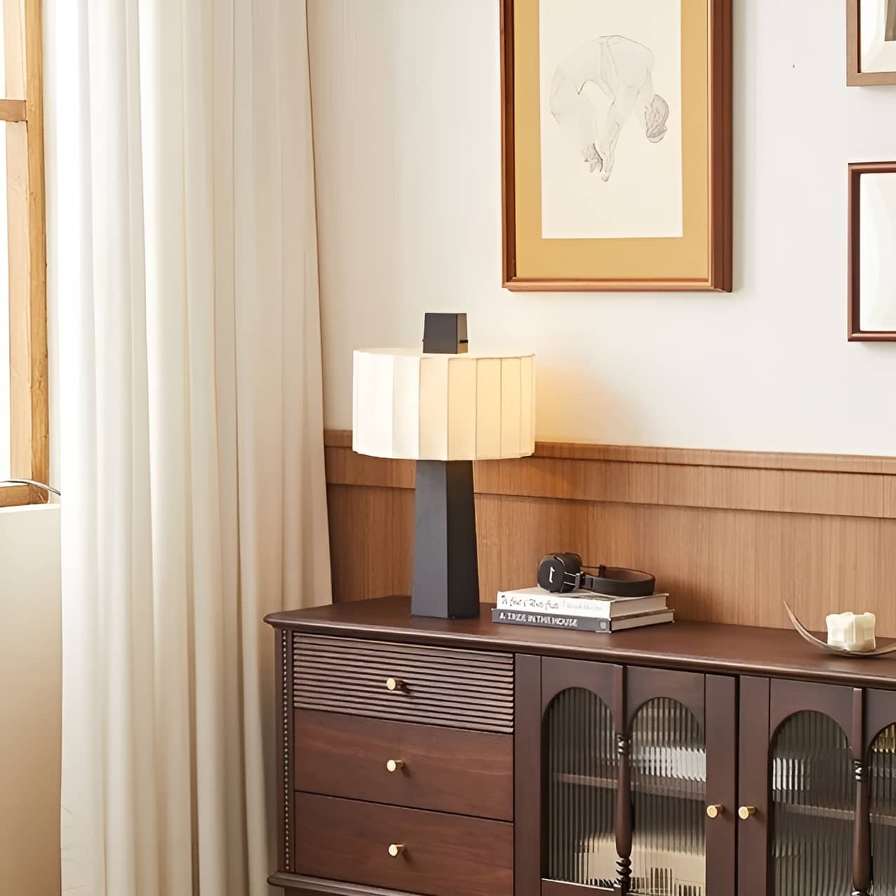 Mid Century Fabric Metal Table Lamp