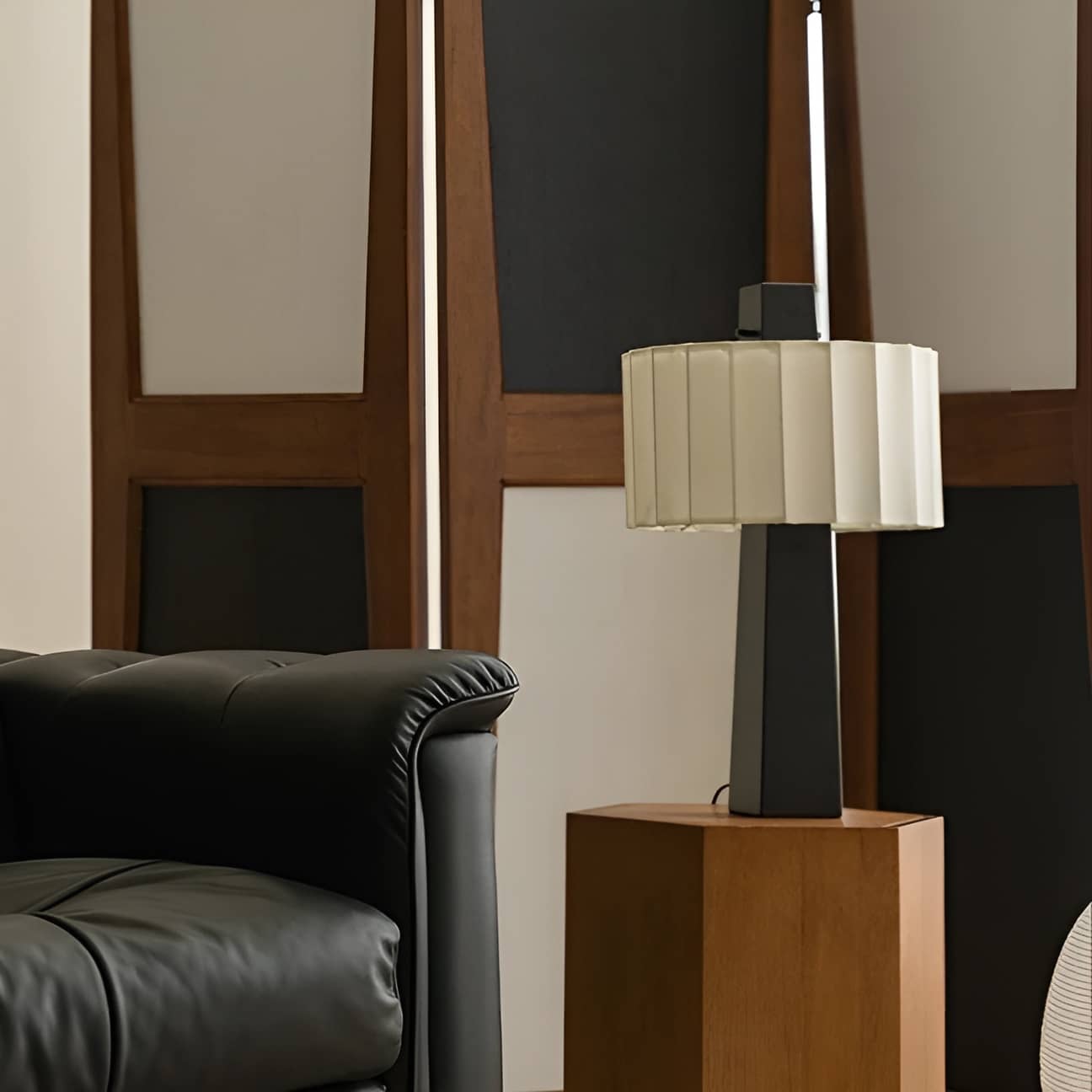 Mid Century Fabric Black Metal Table Light