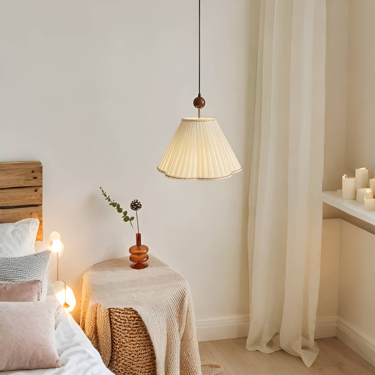 Minimalist Cream White Fabric Shade Pendant light