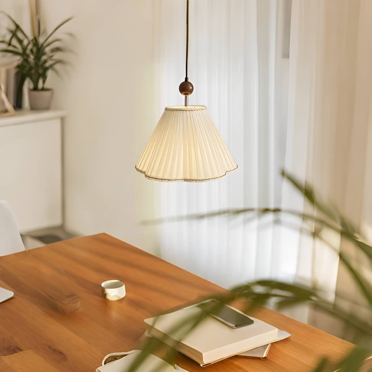 Minimalist Cream White Fabric Shade Pendant light