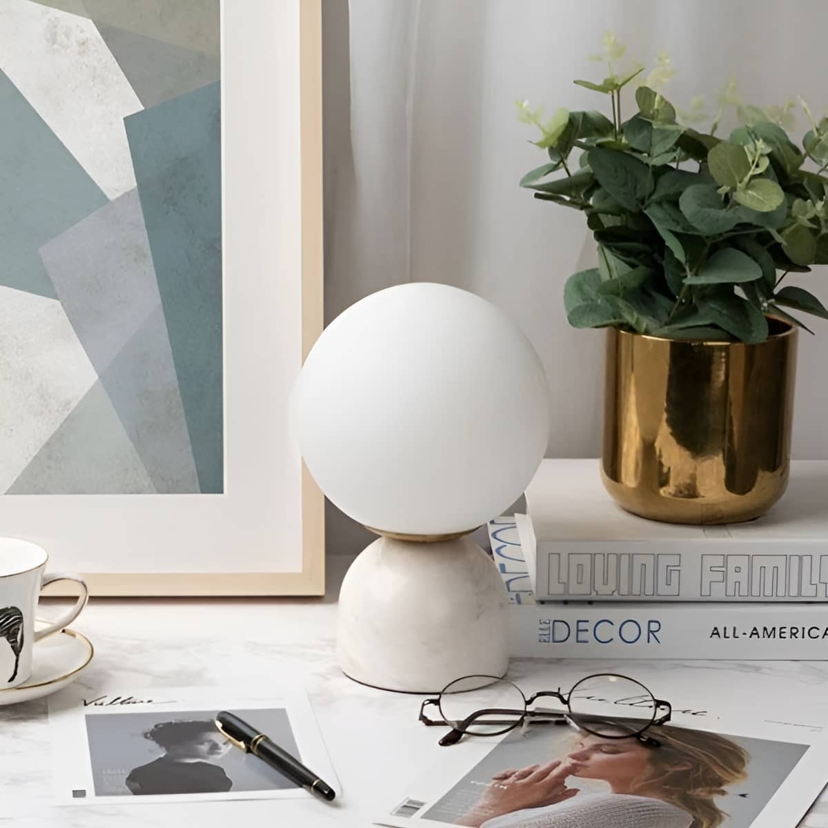 Minimalist Marble Glass Globe Table Lamp