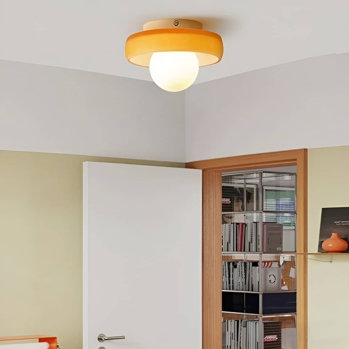 Modern Colored Glass Ceiling Light With White Globe