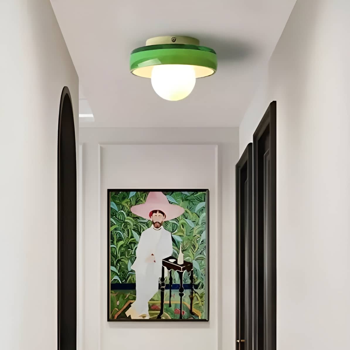 Modern Colored Glass Ceiling Light With White Globe