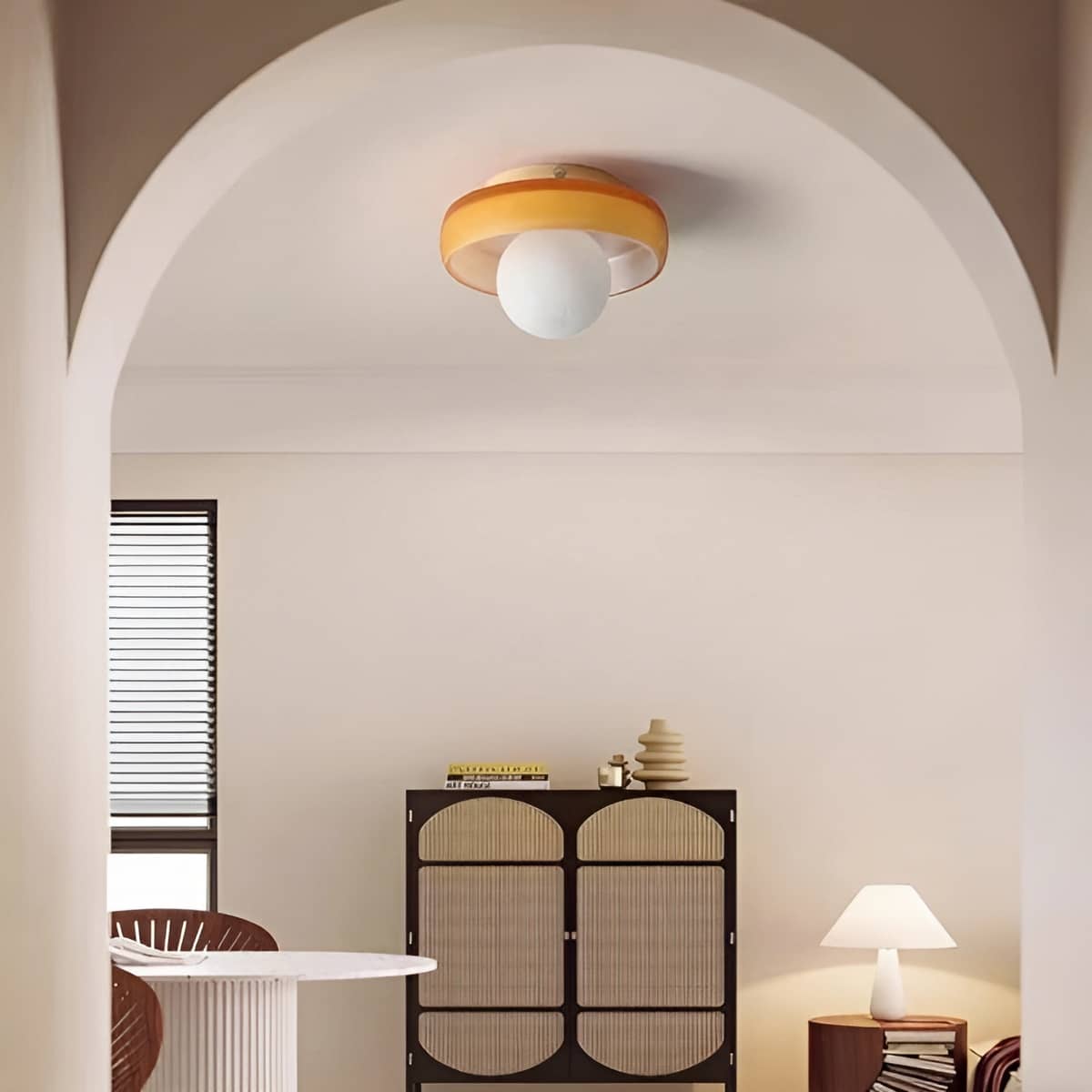 Modern Colored Glass Ceiling Light With White Globe