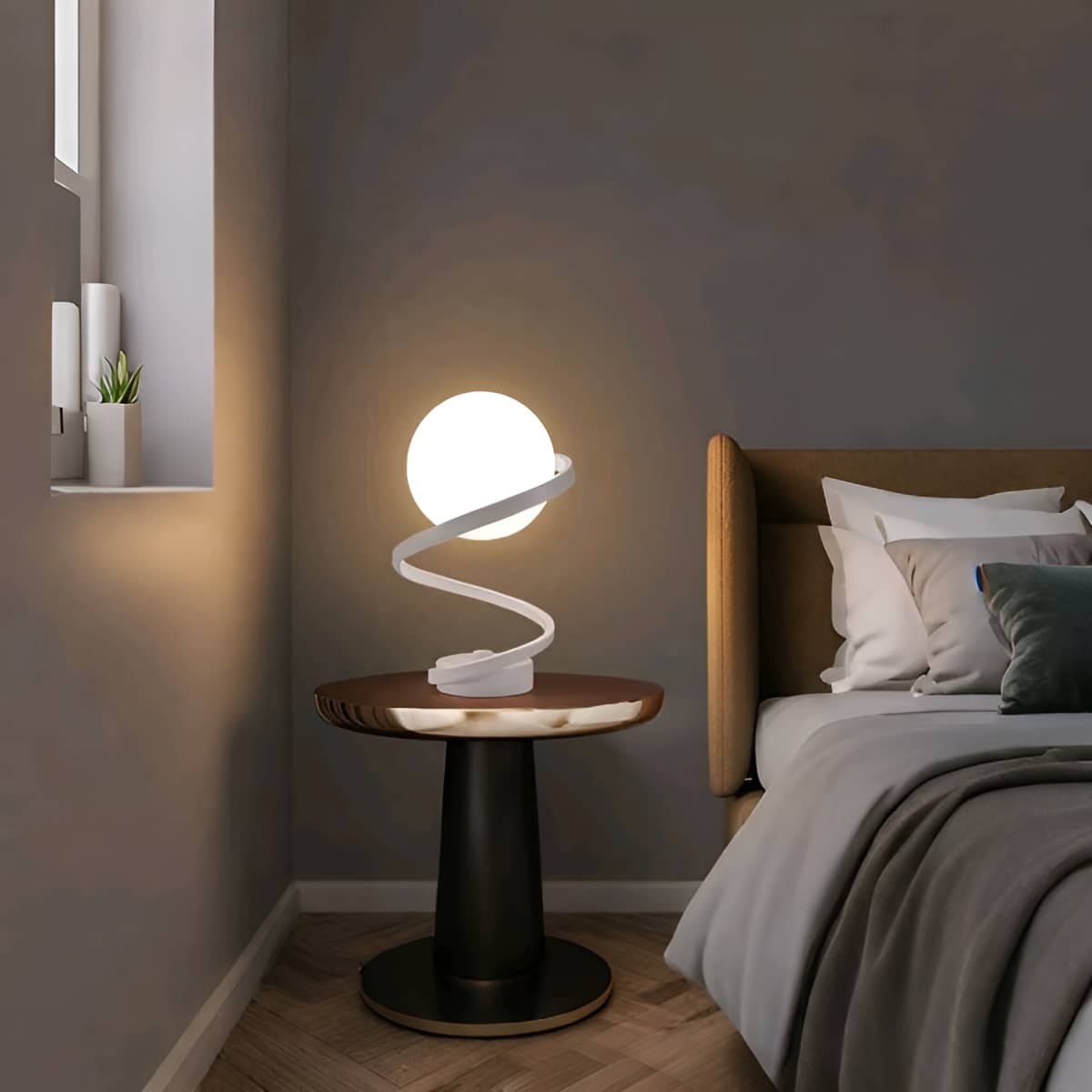 Modern Spiral Glass Ball Table Lamp for Bedside