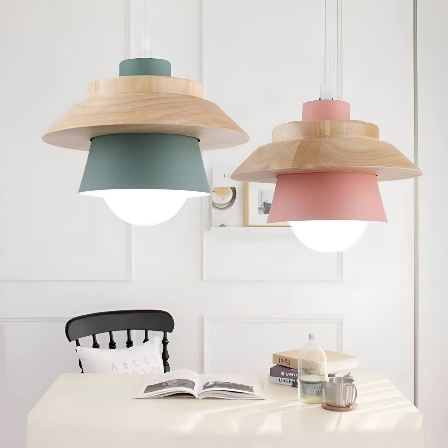 Nordic Macaron Metal Wooden Pendant Lamp