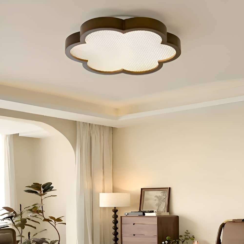 Plum Blossom Rattan Wooden LED Ceiling Light