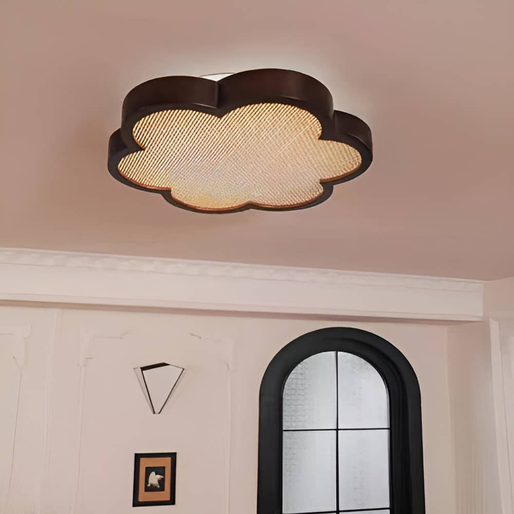 Plum Blossom Rattan Wooden LED Ceiling Light