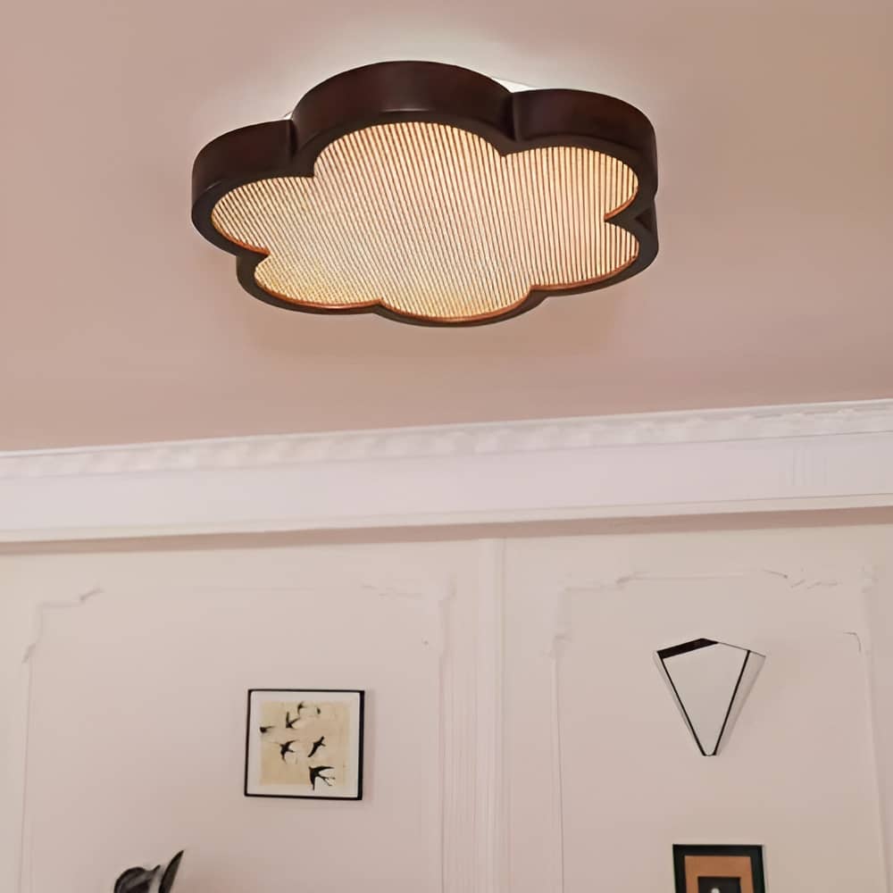 Plum Blossom Rattan Wooden LED Ceiling Light