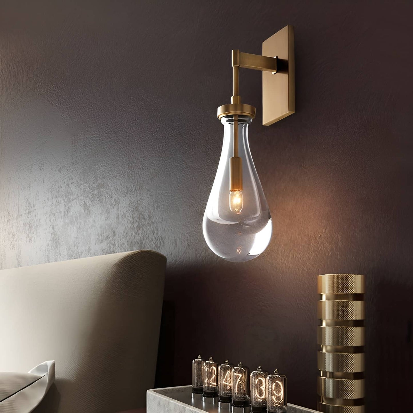 Raindrop Crystal Vintage Brass Wall Lamp
