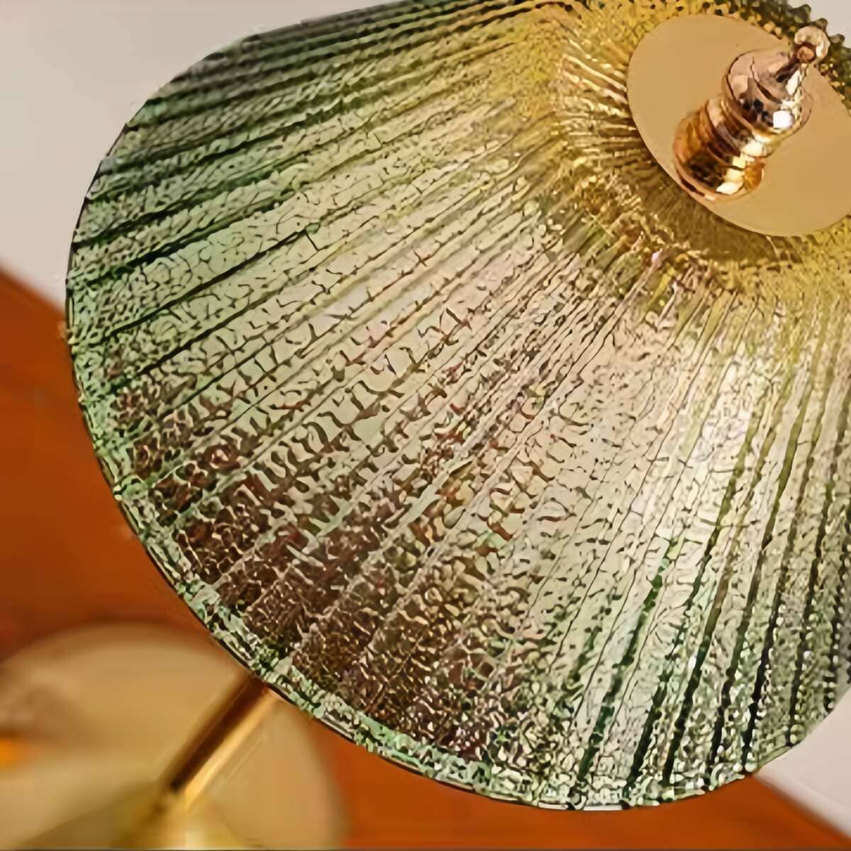 Rechargeable Green Ribbed Glass Table Lamp