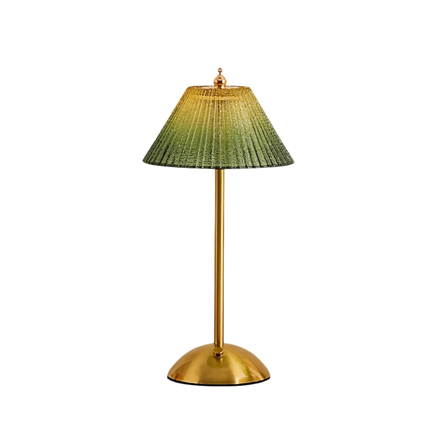 Rechargeable Green Ribbed Glass Table Lamp