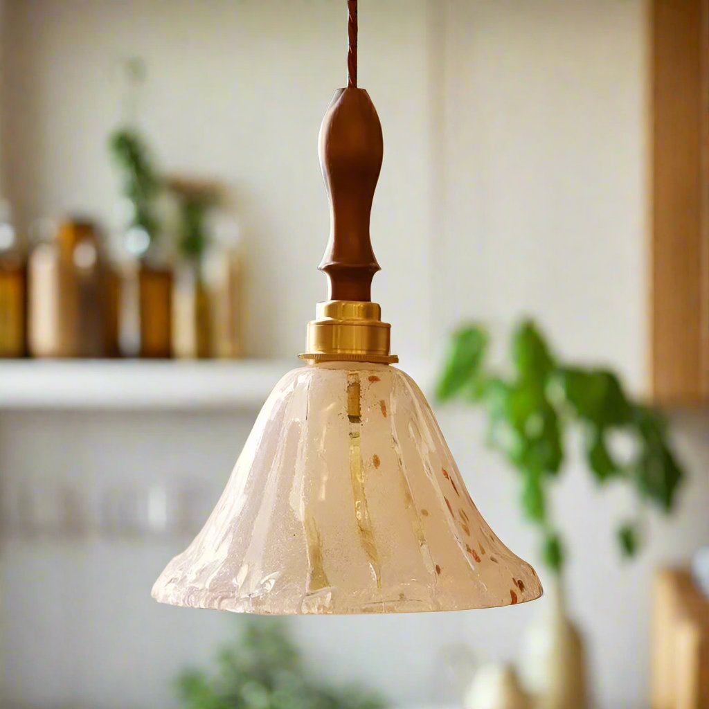 Suspension en verre et noyer de style américain rétro