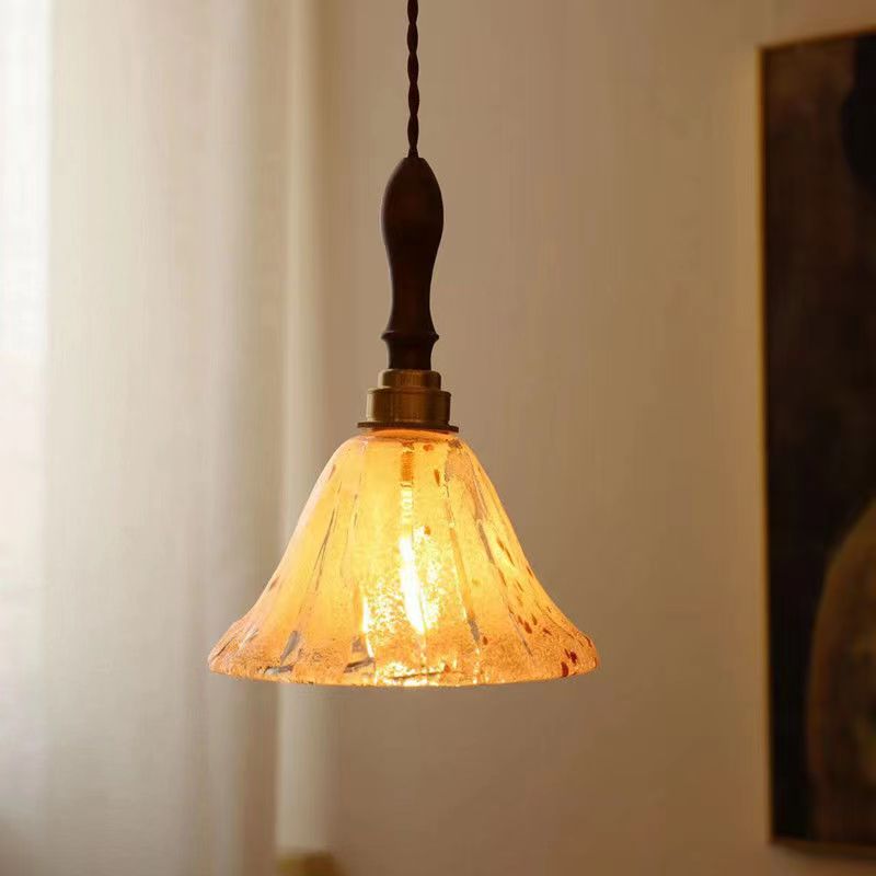 Suspension en verre et noyer de style américain rétro