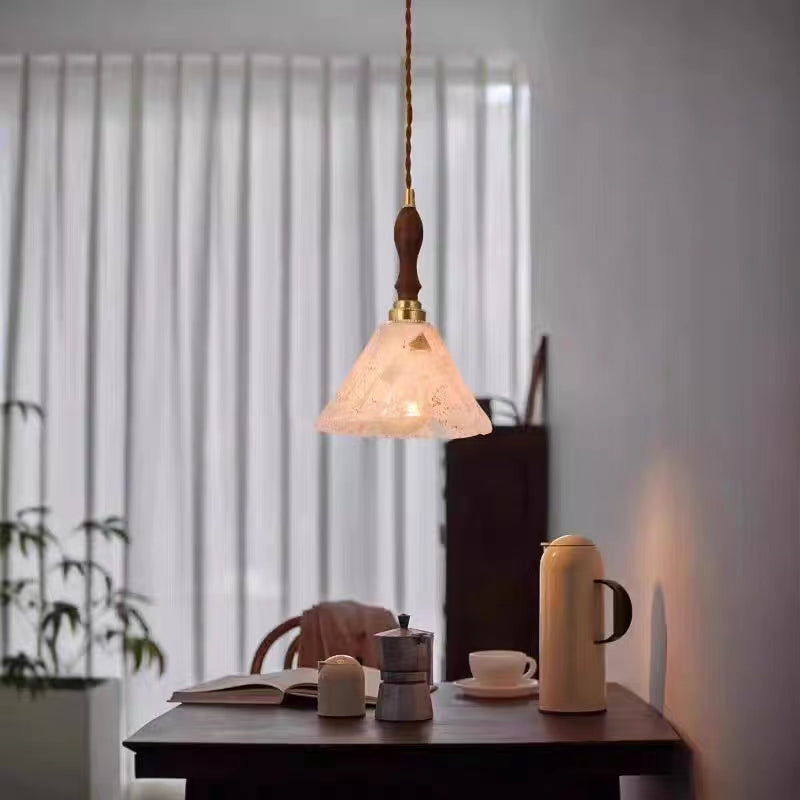 Suspension en verre et noyer de style américain rétro