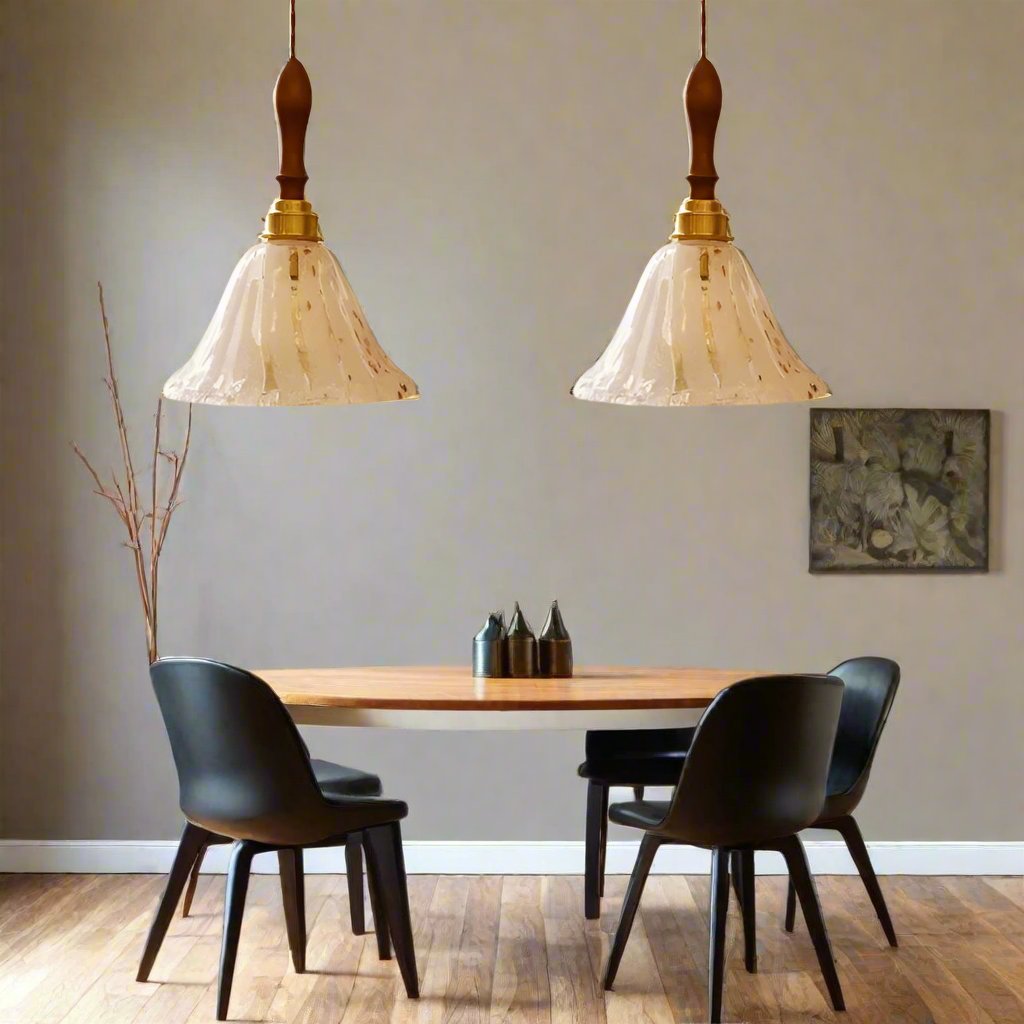 Suspension en verre et noyer de style américain rétro