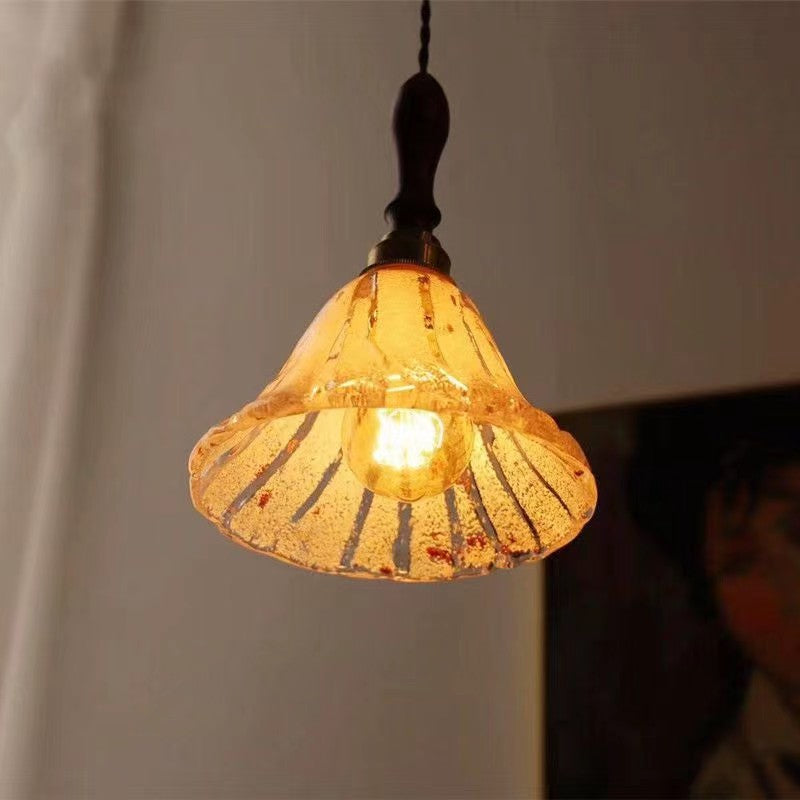 Suspension en verre et noyer de style américain rétro