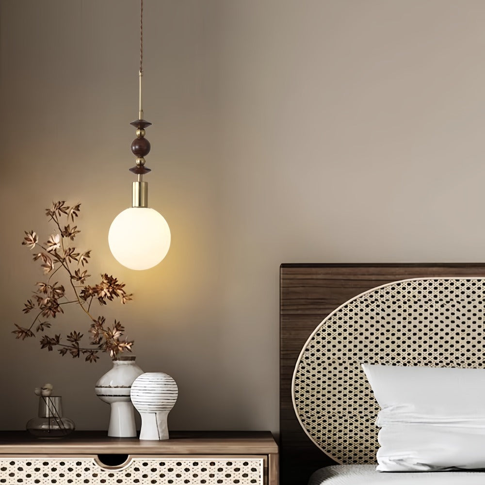 Retro Geometric Walnut Wooden Pendant Light