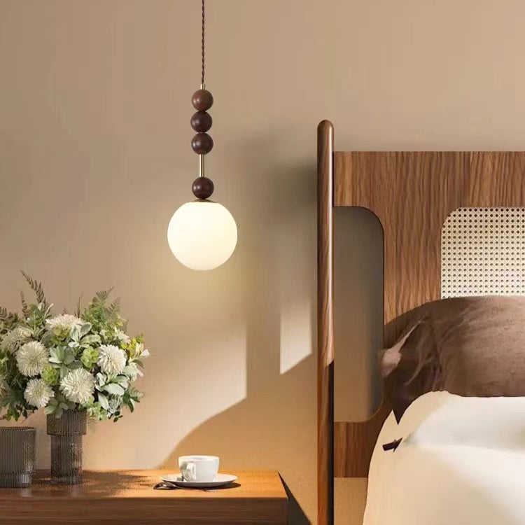 Retro Geometric Walnut Wooden Pendant Light