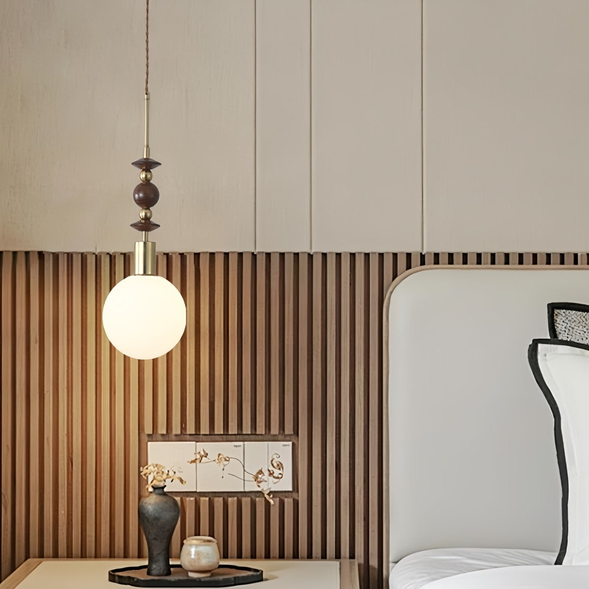 Retro Geometric Walnut Wooden Pendant Light