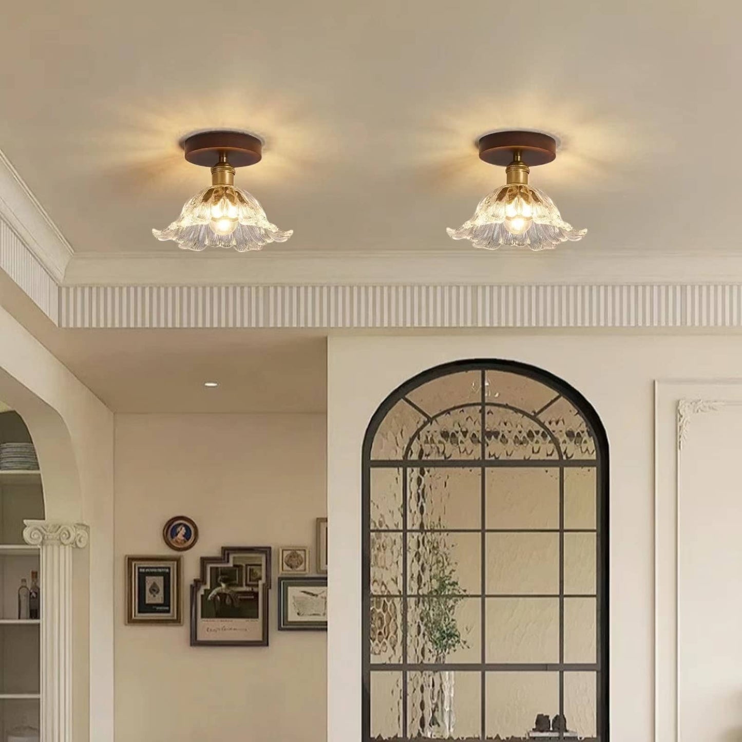 Retro Lotus Art Deco Glass Ceiling Light