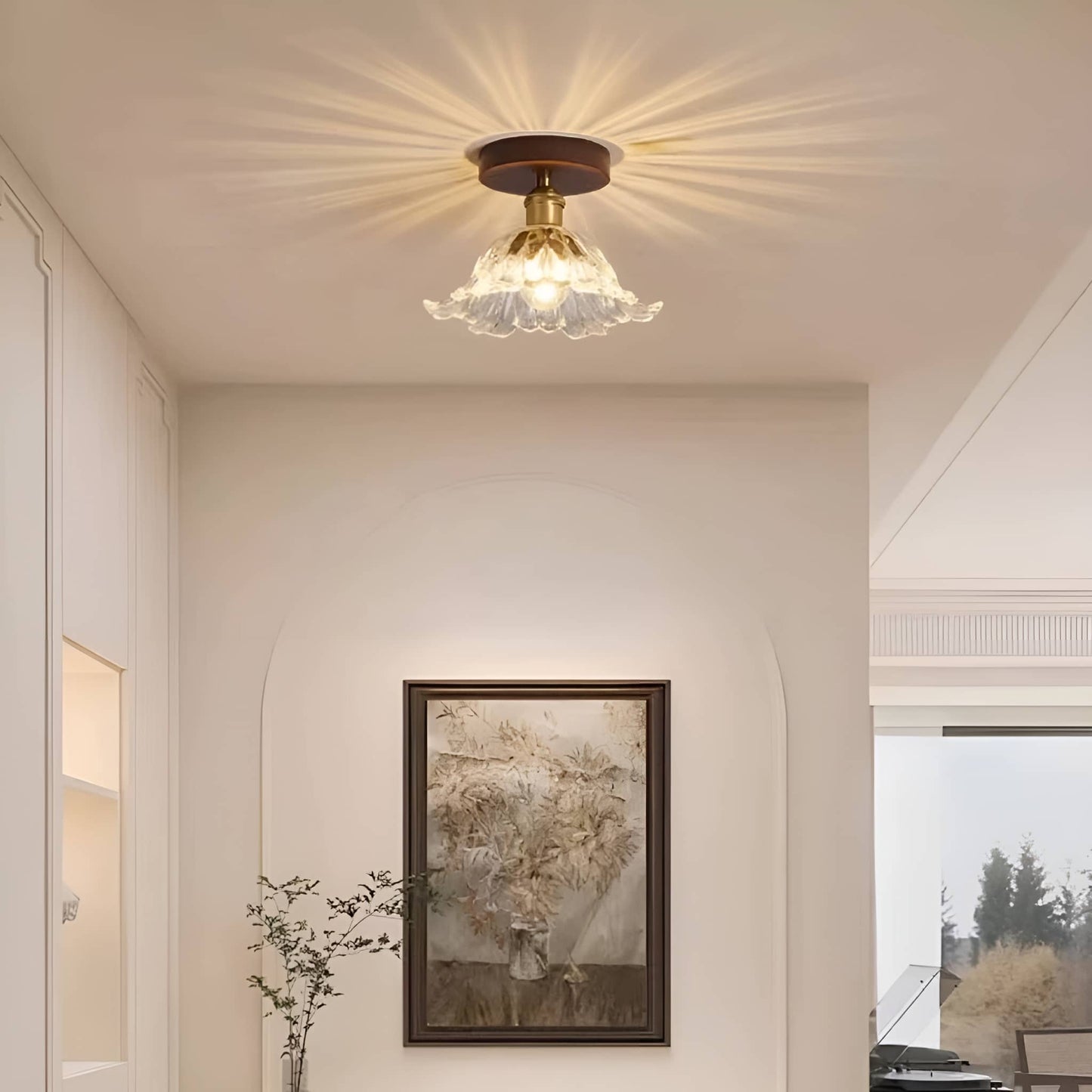 Retro Lotus Art Deco Glass Ceiling Light