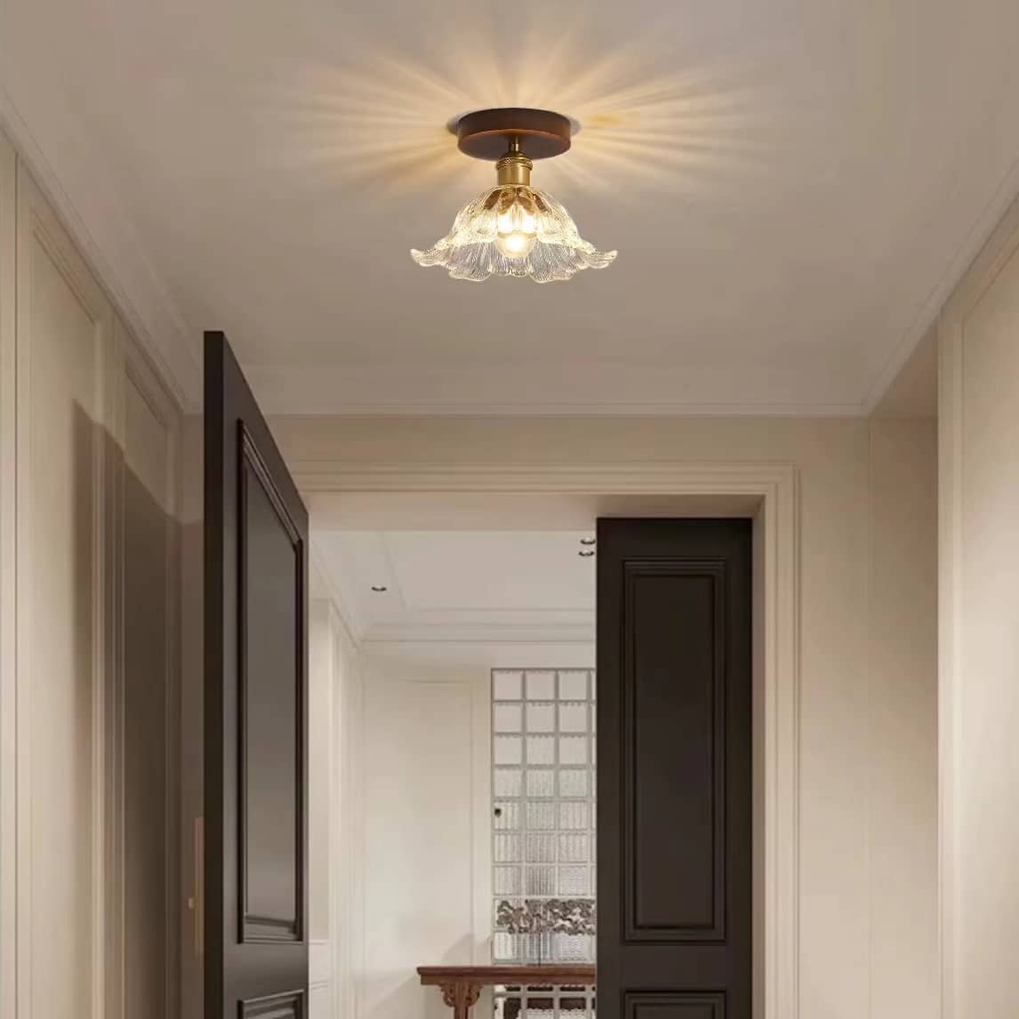 Retro Lotus Art Deco Glass Ceiling Light