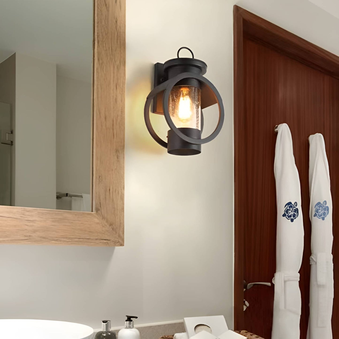 Retro Ring Frame Black Outdoor Wall Light