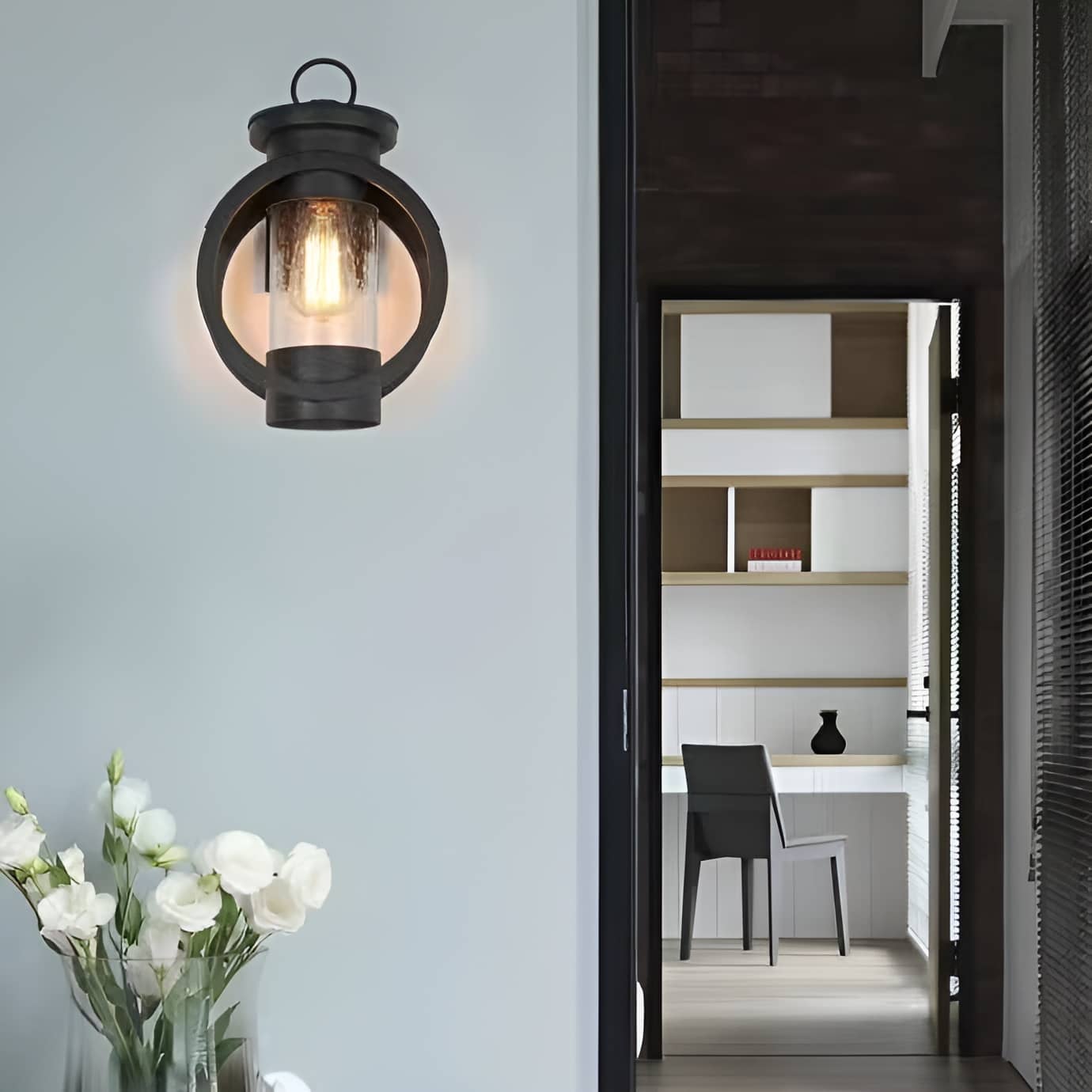 Retro Ring Frame Black Outdoor Wall Light