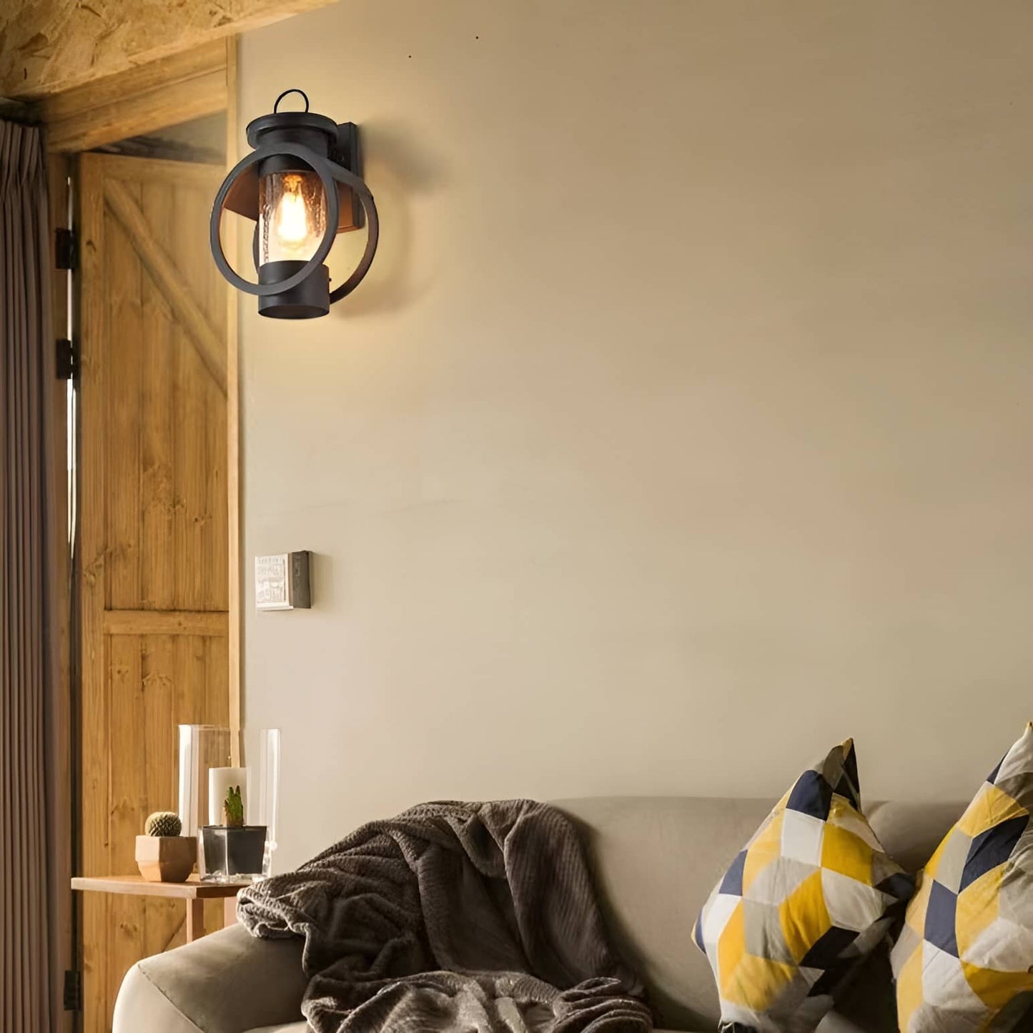 Retro Ring Frame Black Outdoor Wall Light