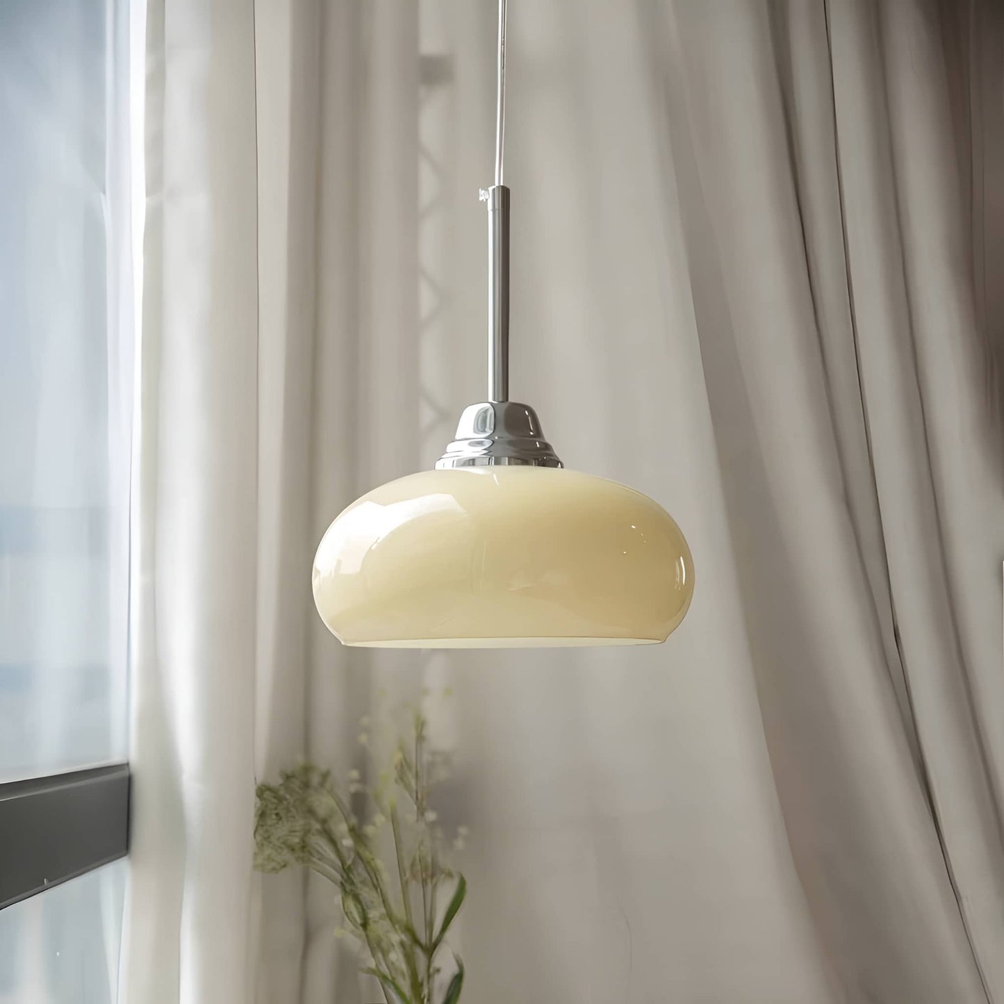 Retro Bauhaus Semi Oval Glass Pendant Light