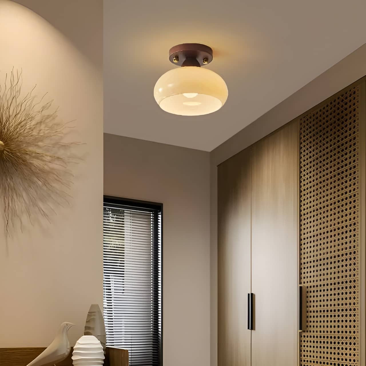 Retro Bauhaus Wooden Glass Ceiling Light