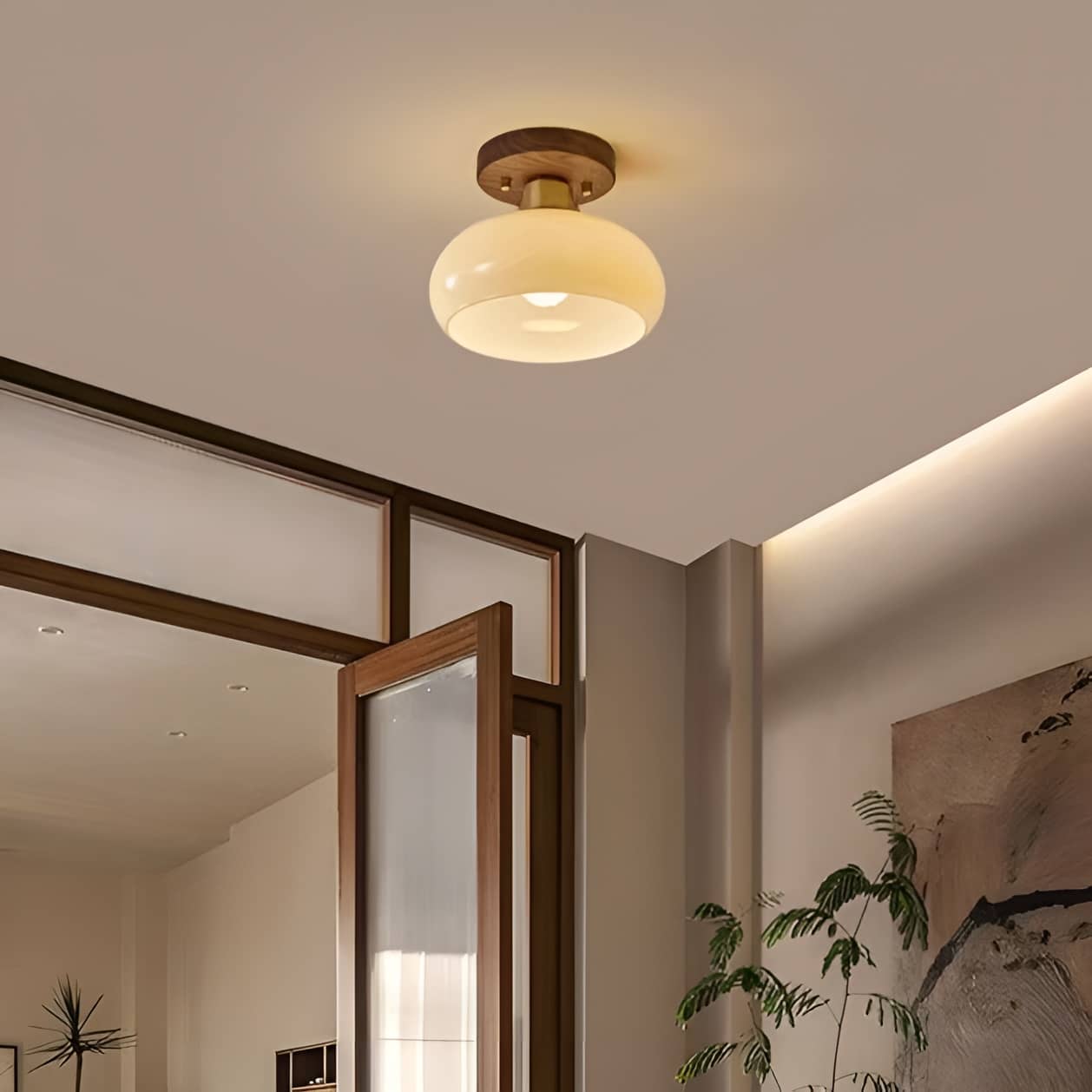 Retro Bauhaus Wooden Glass Ceiling Light