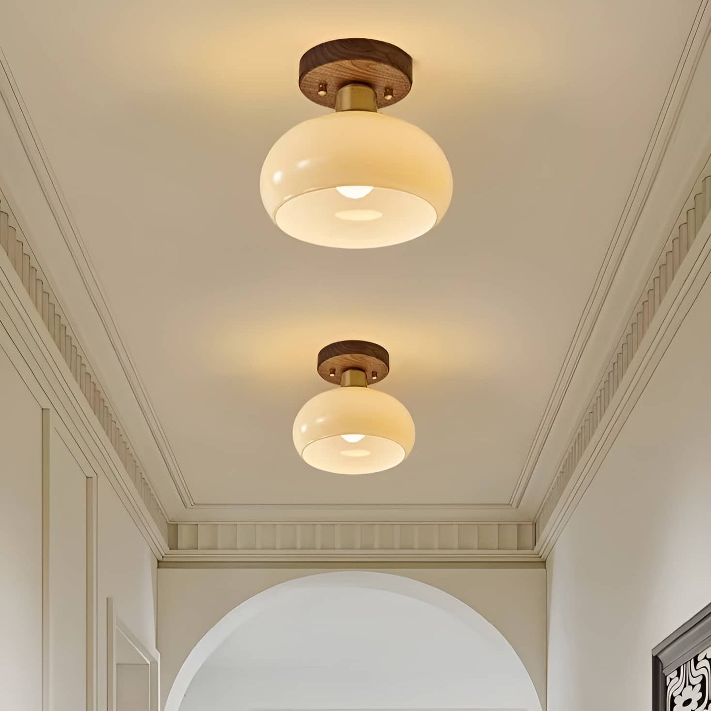 Retro Bauhaus Wooden Glass Ceiling Light