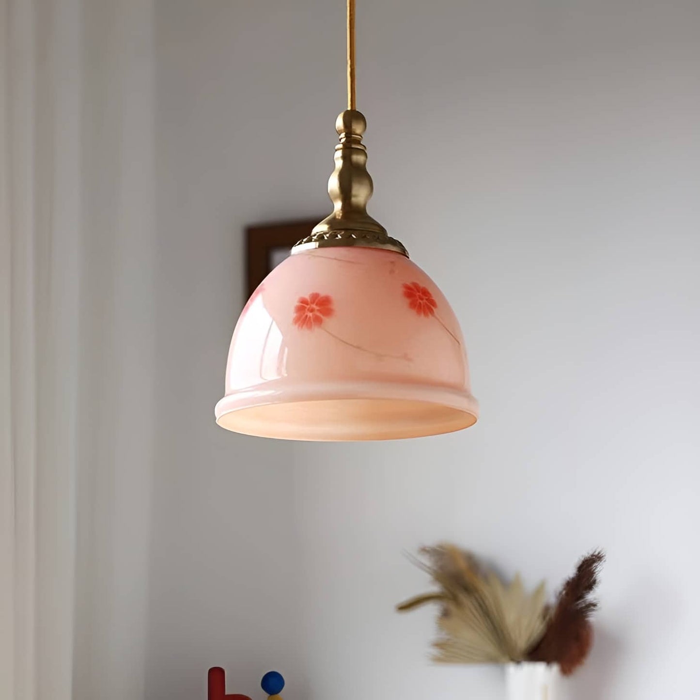 Retro Dome Pink Glass Pendant Light