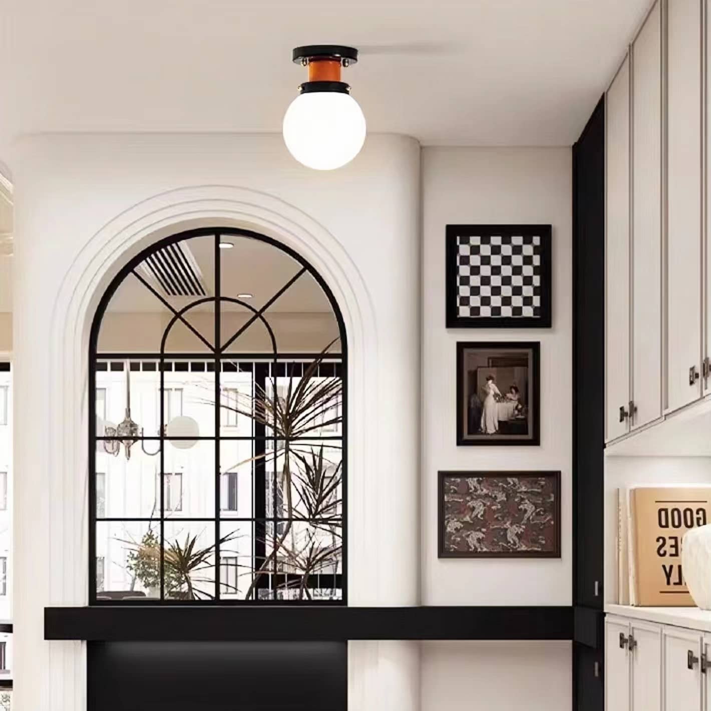 Retro Industrial White Globe Ceiling Light