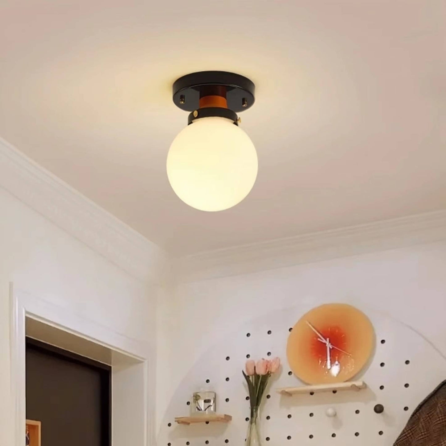 Retro Industrial White Globe Ceiling Light