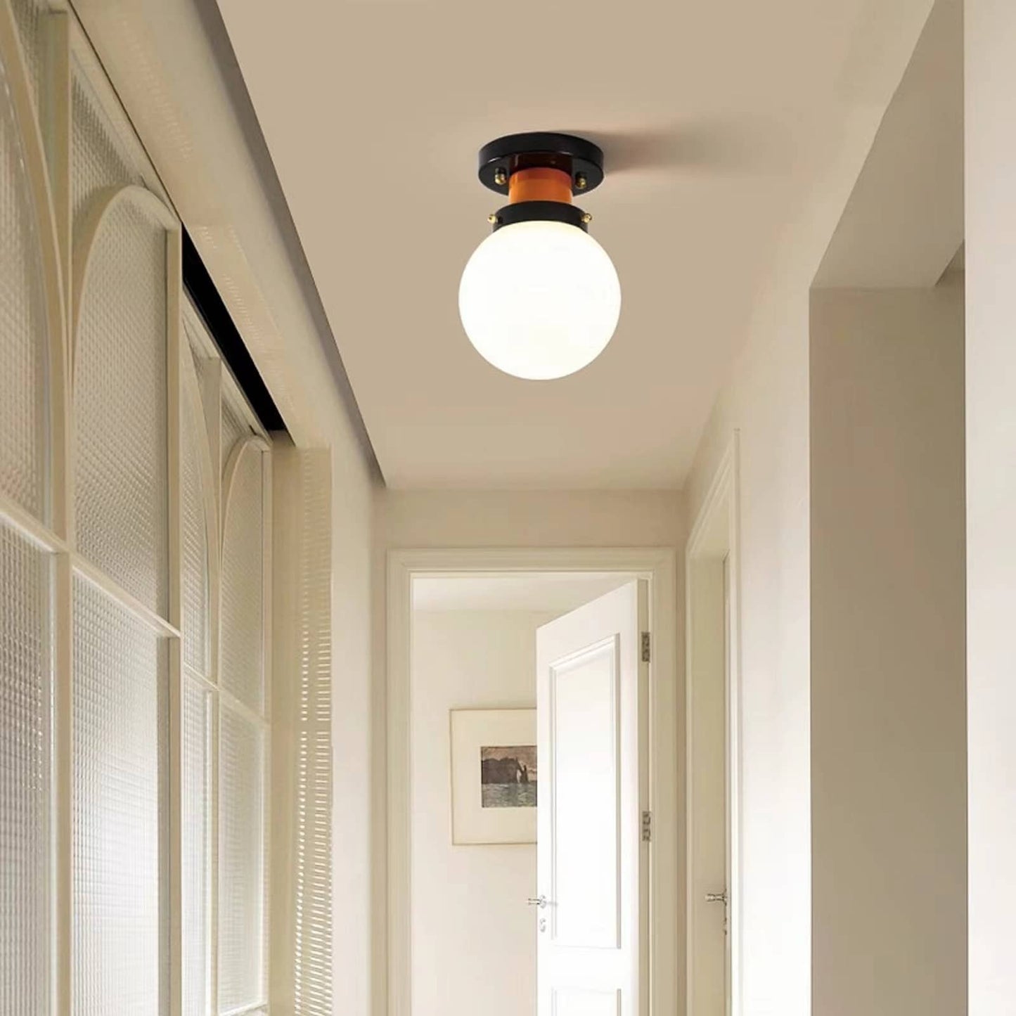 Retro Industrial White Globe Ceiling Light