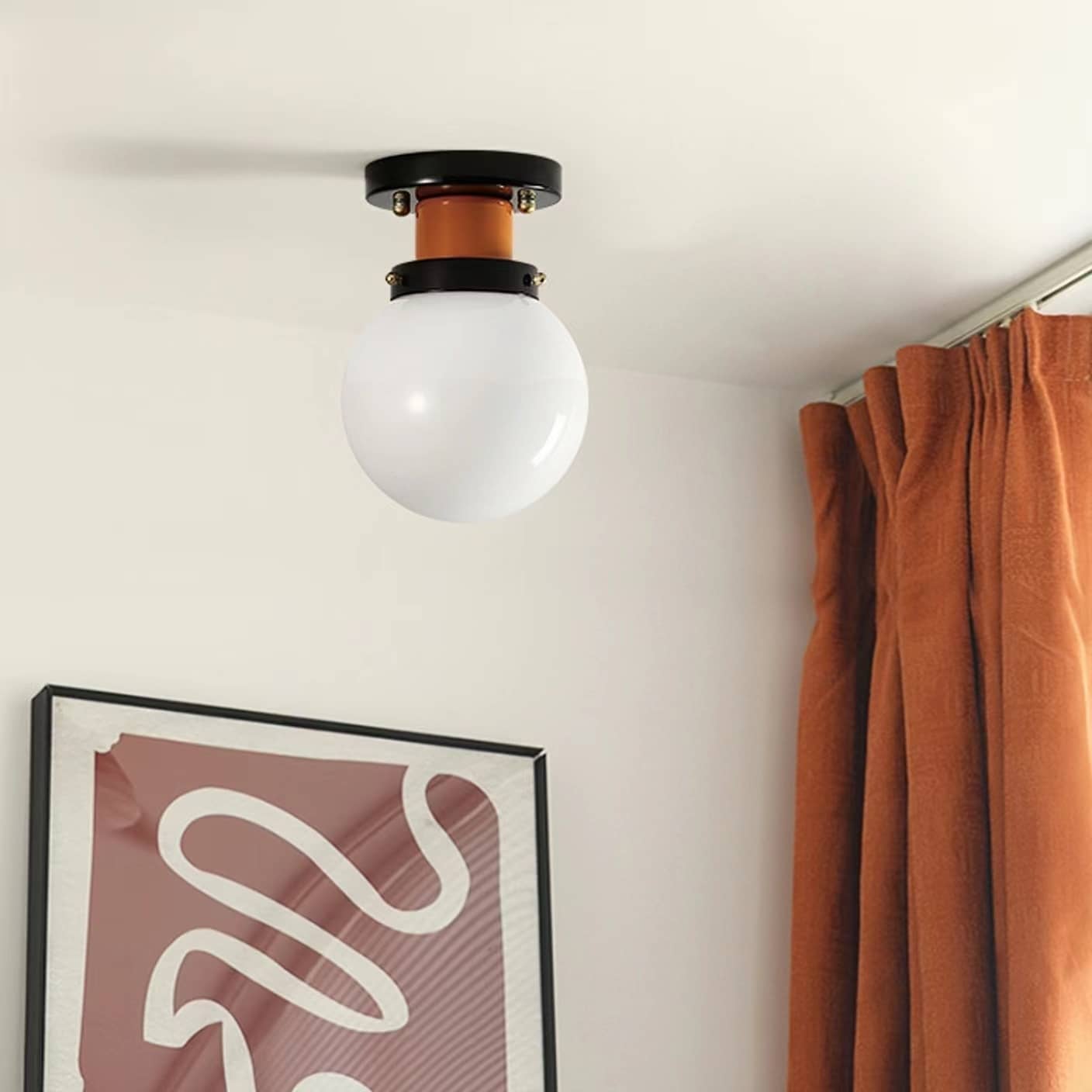 Retro Industrial White Globe Ceiling Light