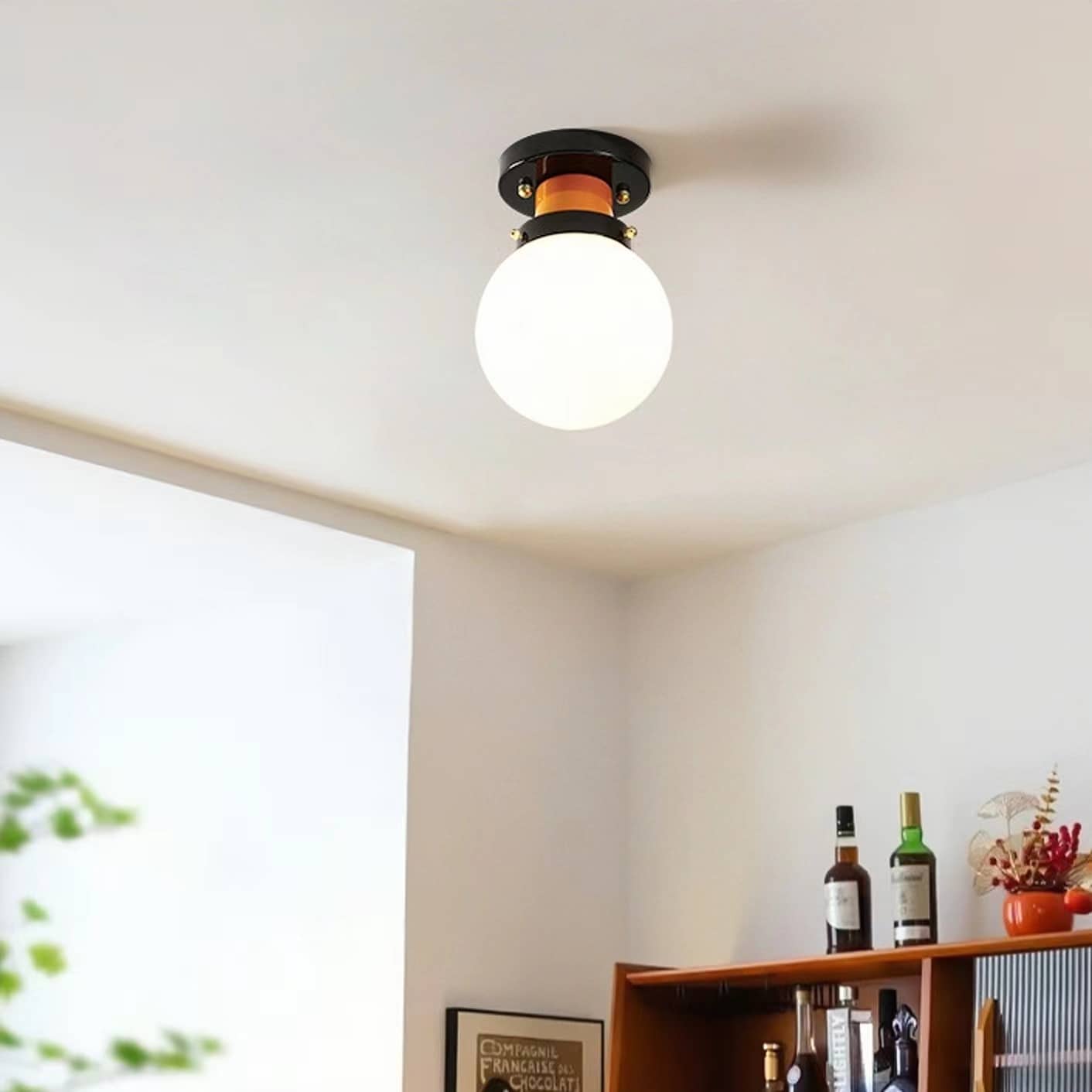 Retro Industrial White Globe Ceiling Light