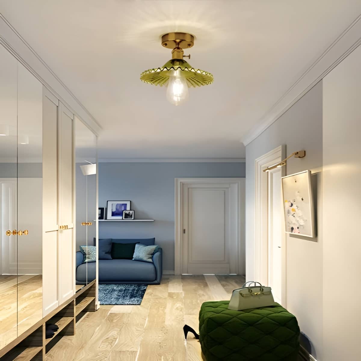 Retro Ripple Glass and Brass Ceiling Light