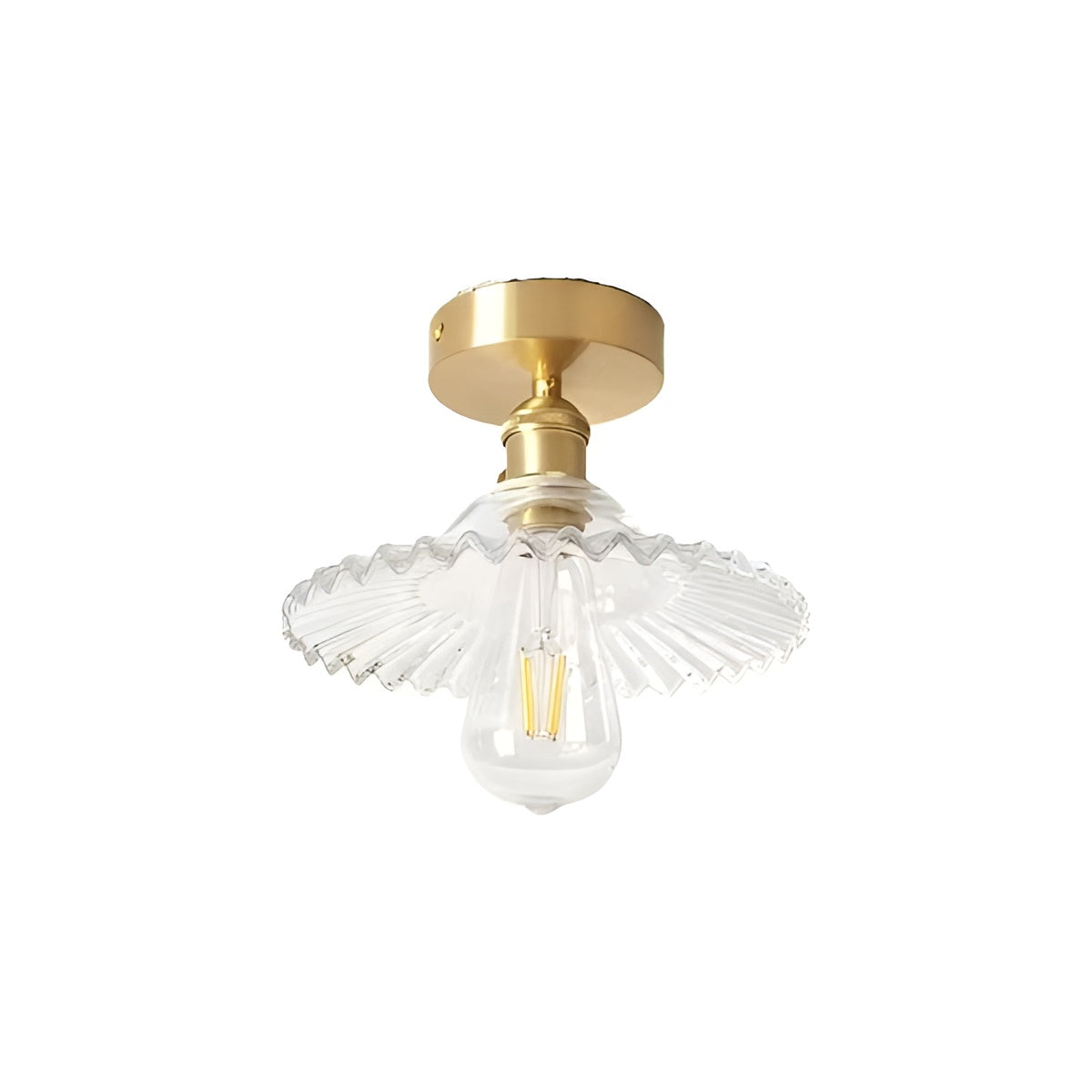 Retro Ripple Glass and Brass Ceiling Light