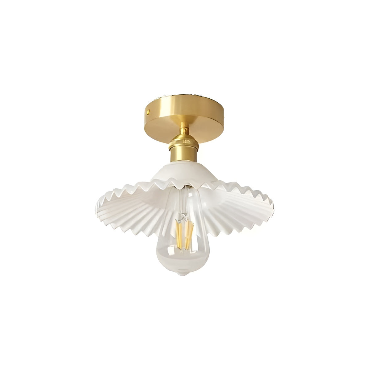 Retro Ripple Glass and Brass Ceiling Light