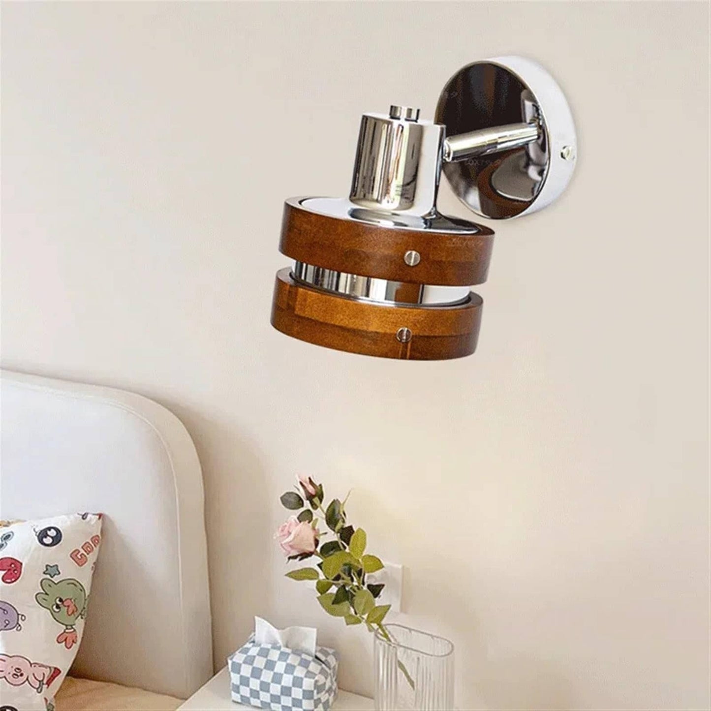 Retro Round Adjustable Wooden Wall Sconce