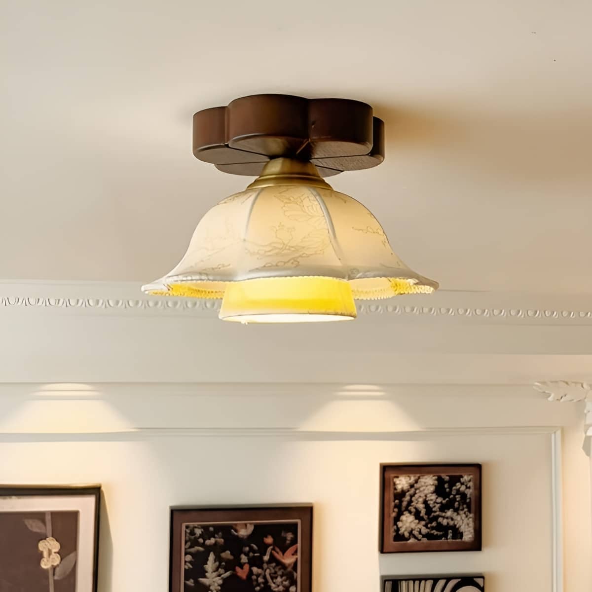 Retro Style Fabric White Flower Ceiling Light